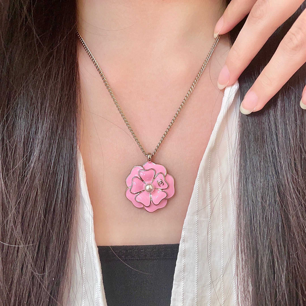Camellia Pendant Necklace in Polished Metal-Tone – Camellia Detail – Design 011 main product view