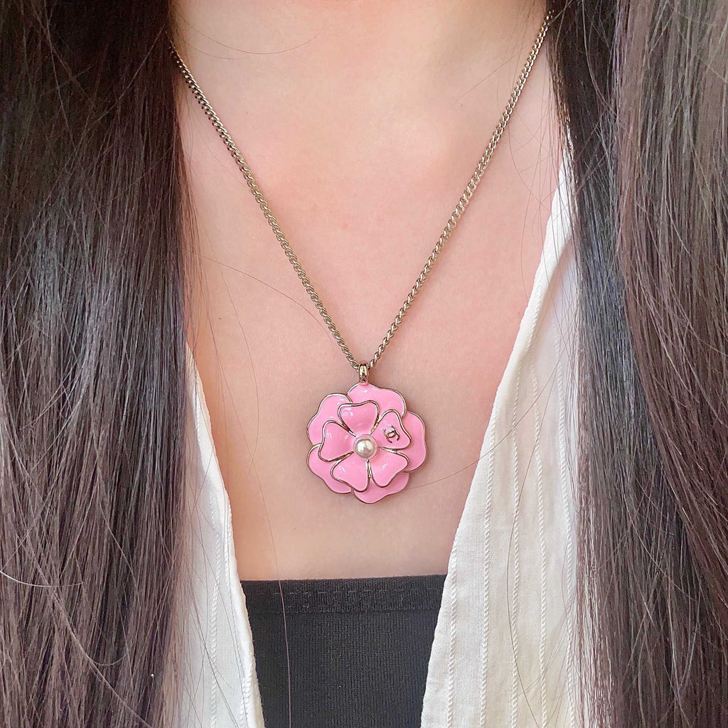 Camellia Pendant Necklace in Polished Metal-Tone – Camellia Detail – Design 011 detail view