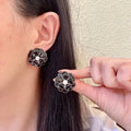 Camellia Stud Earrings in Polished Metal-Tone – Camellia Detail – Design 020 main product view