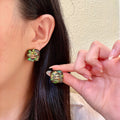 Double-C Emblem Stud Earrings in Polished Metal-Tone – Design 158 main product view