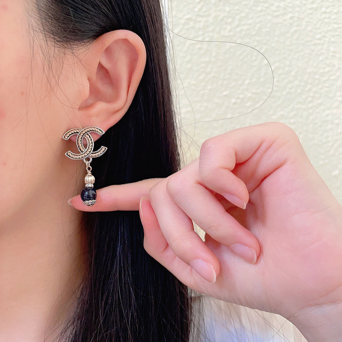 Double-C Emblem Statement Earrings in Polished Metal-Tone – Design 015 front product view