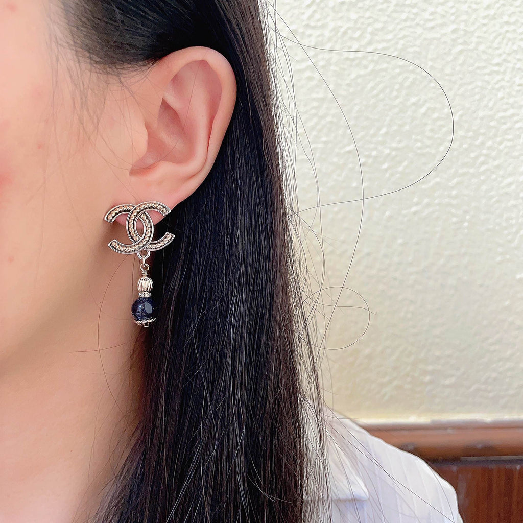 Double-C Emblem Statement Earrings in Polished Metal-Tone – Design 007 detail view