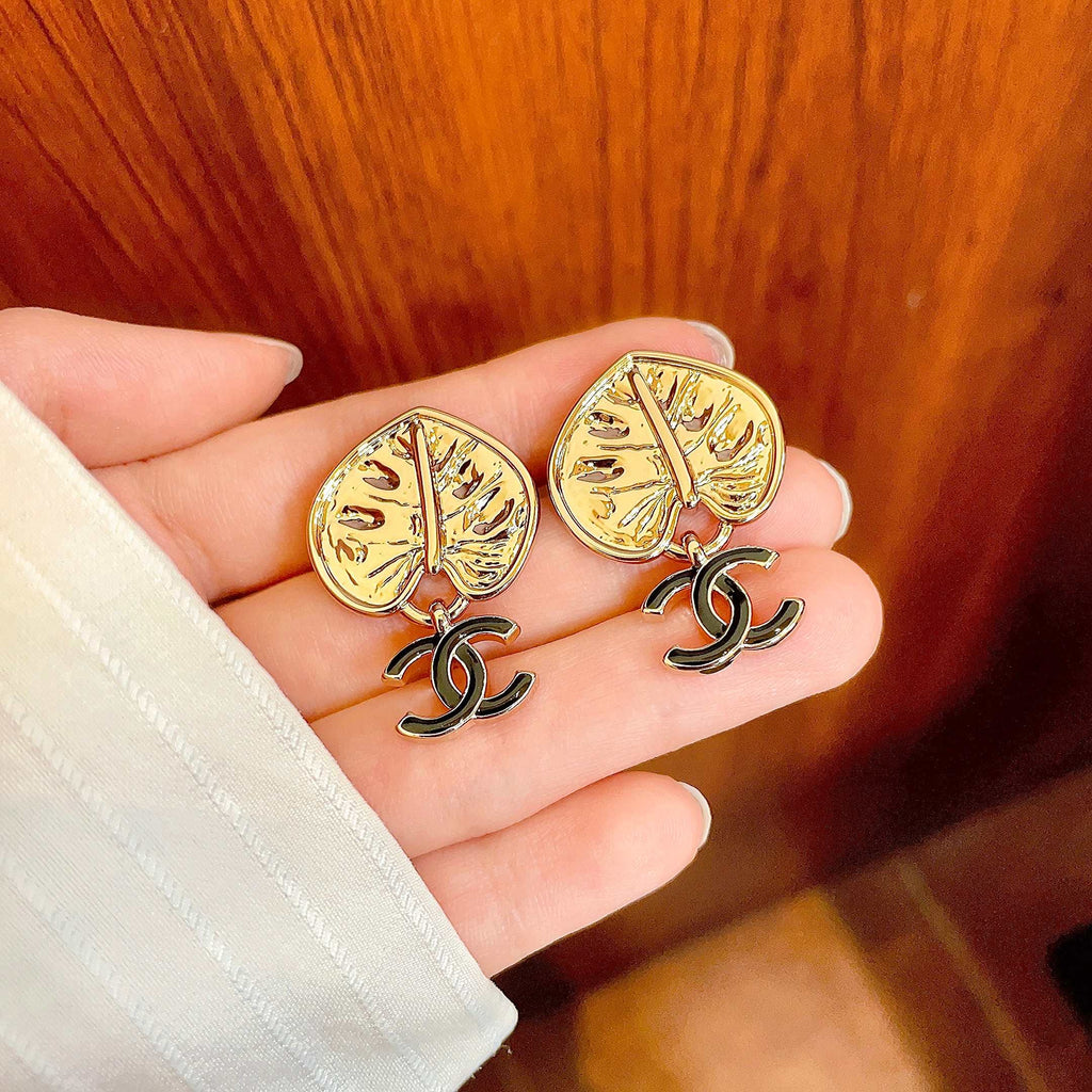 Double-C Emblem Statement Earrings in Polished Metal-Tone – Design 006 side detail