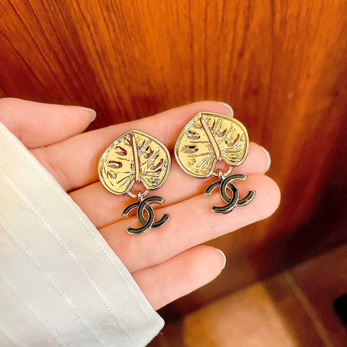 Double-C Emblem Statement Earrings in Polished Metal-Tone – Design 014 side detail