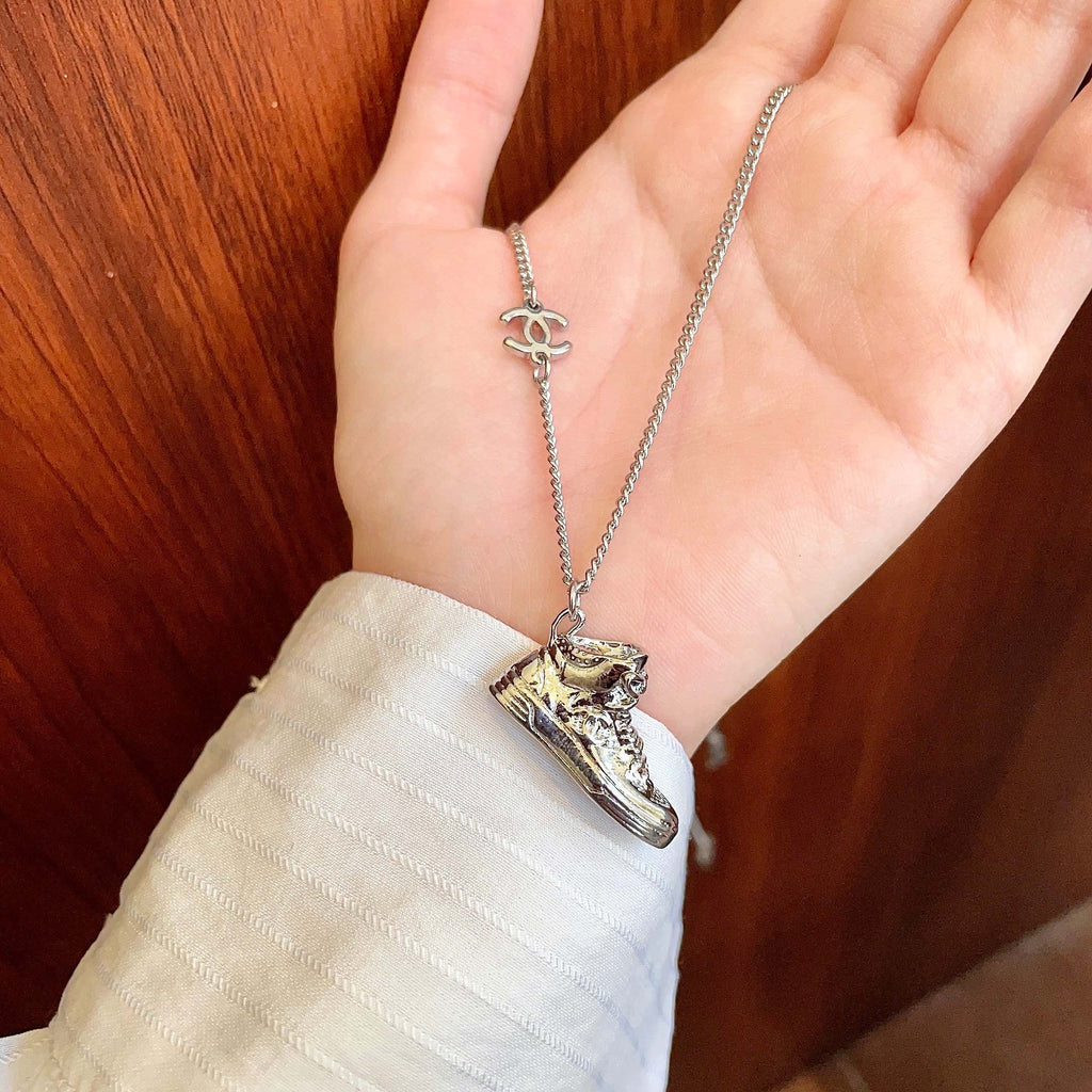 Signature Emblem Pendant Necklace in Polished Metal-Tone – Design 102 side detail