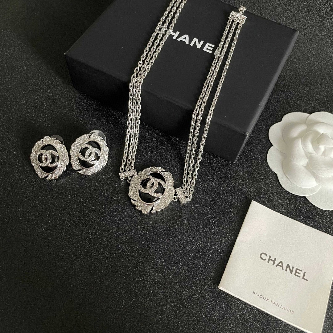 Double-C Emblem Crystal-Accent Pendant Necklace – Design 022 close-up detail