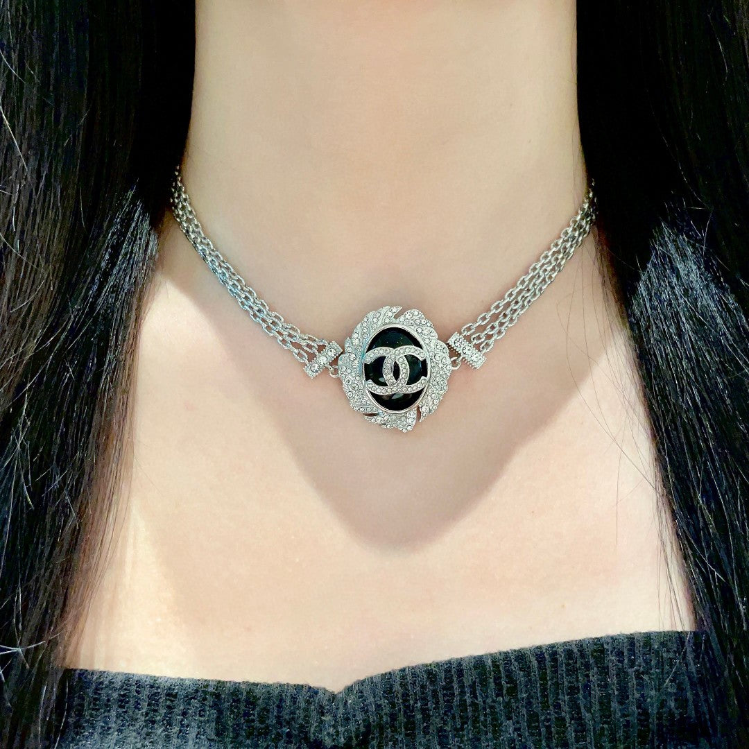 Double-C Emblem Crystal-Accent Pendant Necklace – Design 022 detail view