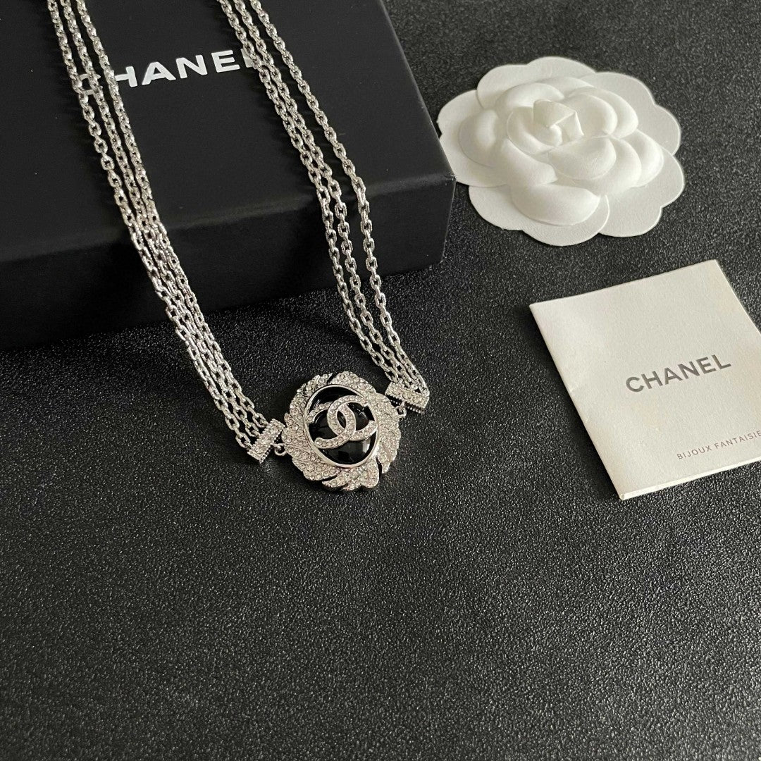 Double-C Emblem Crystal-Accent Pendant Necklace – Design 022 styled product view