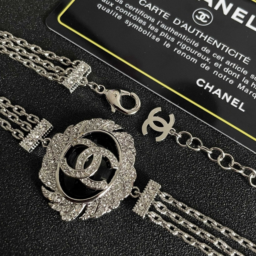 Double-C Emblem Crystal-Accent Pendant Necklace – Design 022 front product view