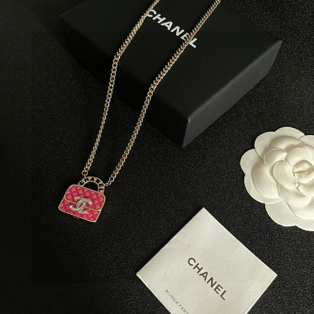 Double-C Emblem Pendant Necklace in Polished Metal-Tone – Design 023 close-up detail