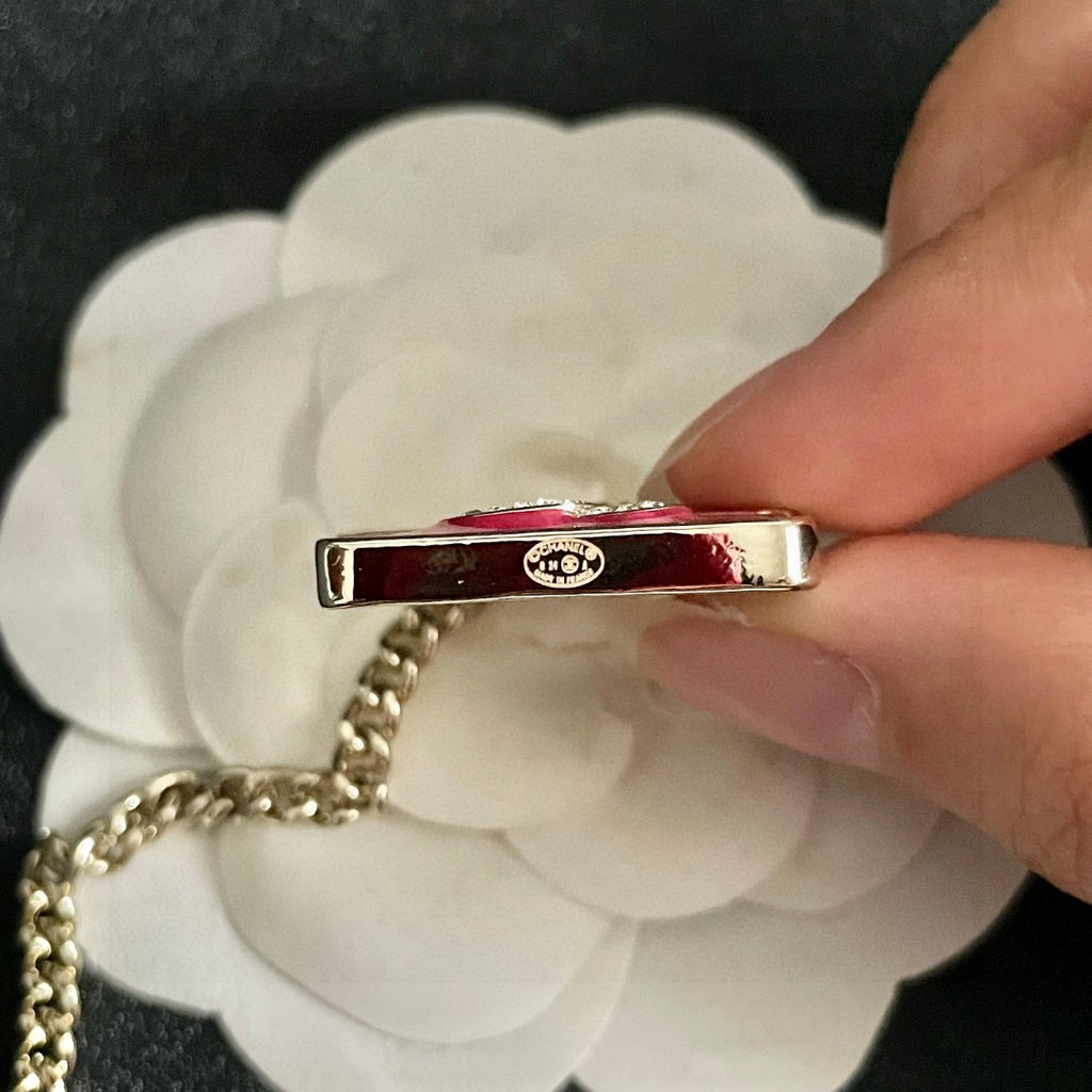 Double-C Emblem Pendant Necklace in Polished Metal-Tone – Design 023 front product view