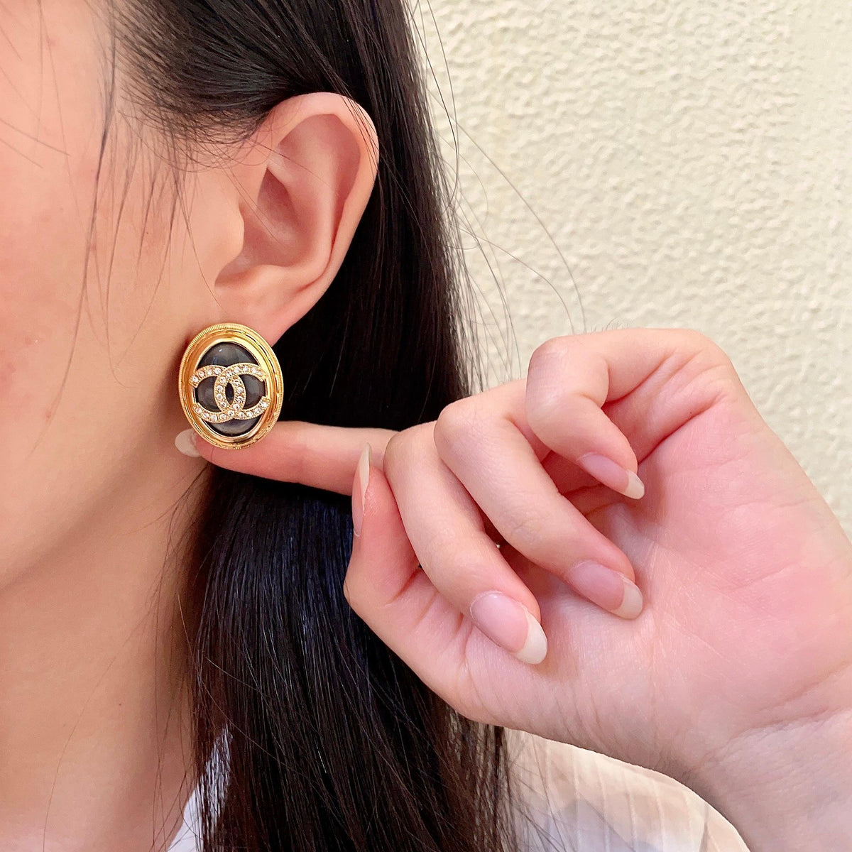 Double-C Emblem Crystal-Accent Stud Earrings – Design 020 front product view