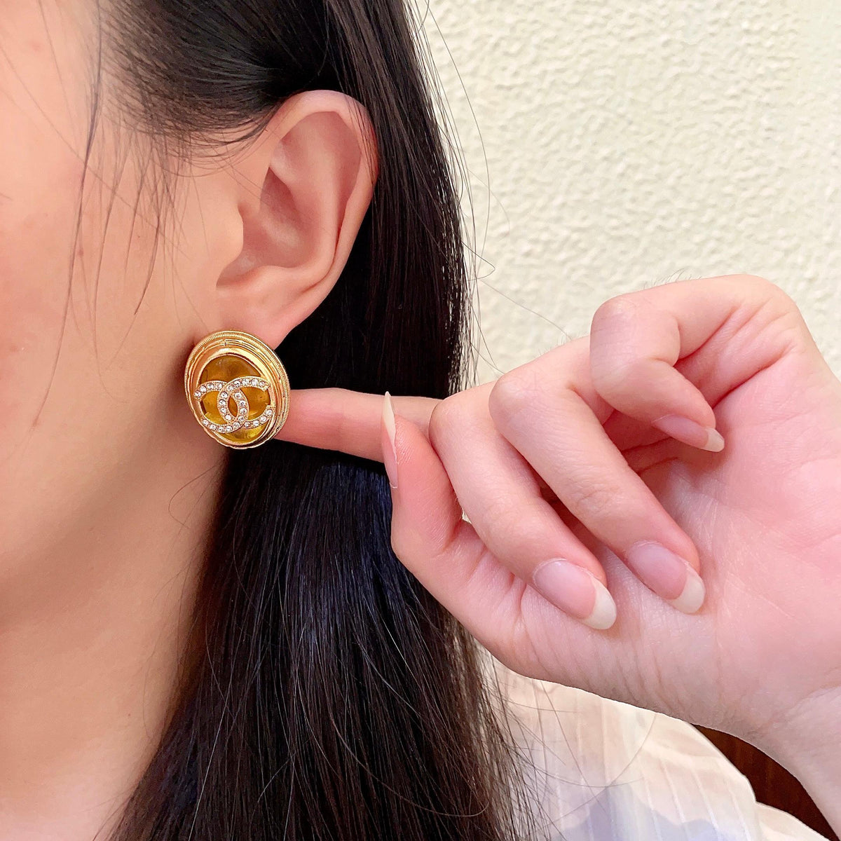 Double-C Emblem Crystal-Accent Stud Earrings – Design 055 front product view