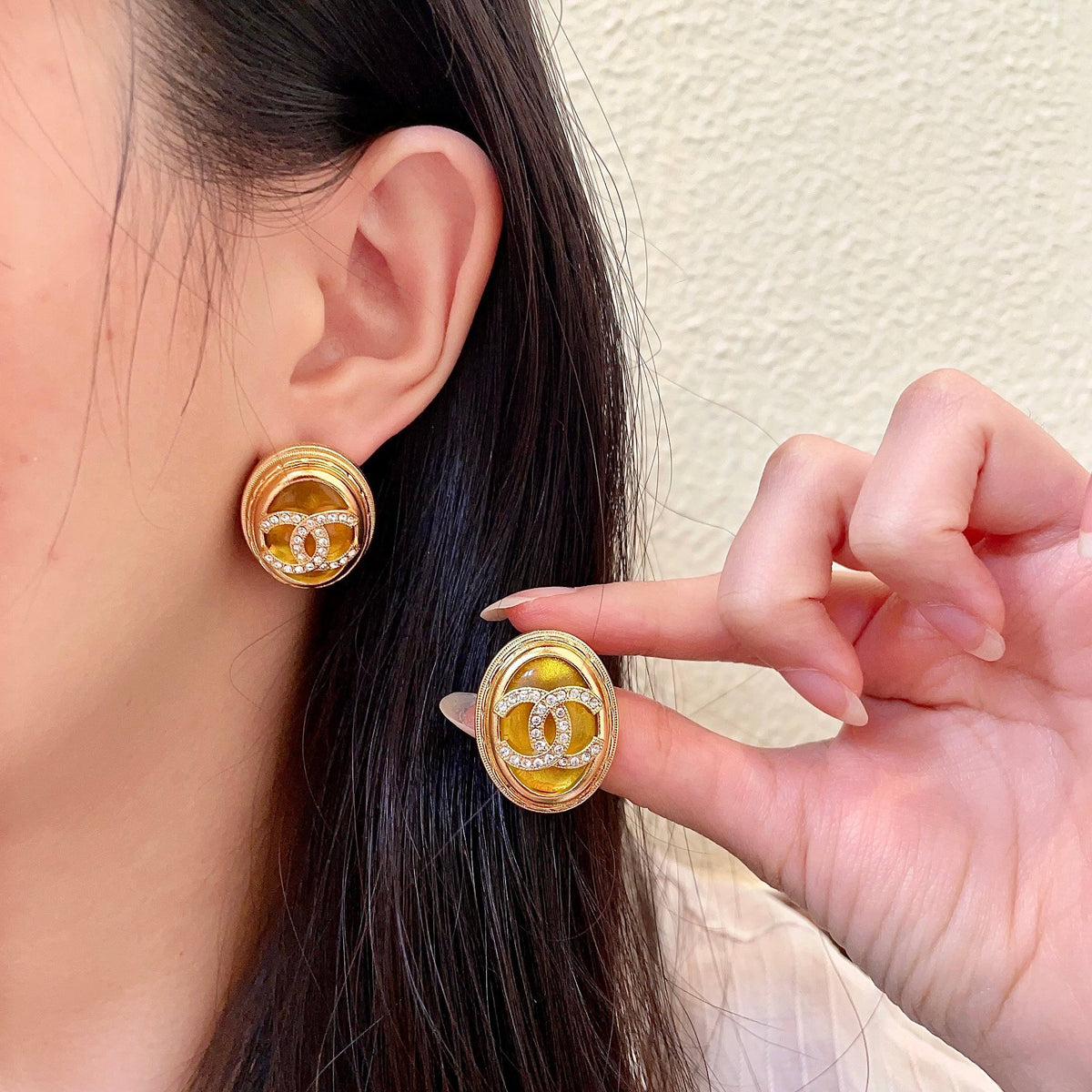 Double-C Emblem Crystal-Accent Stud Earrings – Design 055 main product view