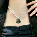 Double-C Emblem Pearl-Detail Pendant Necklace – Pearl Detail – Design 033 main product view
