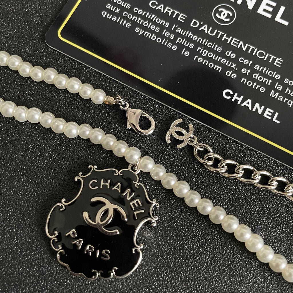 Double-C Emblem Pearl-Detail Pendant Necklace – Pearl Detail – Design 033 main product view