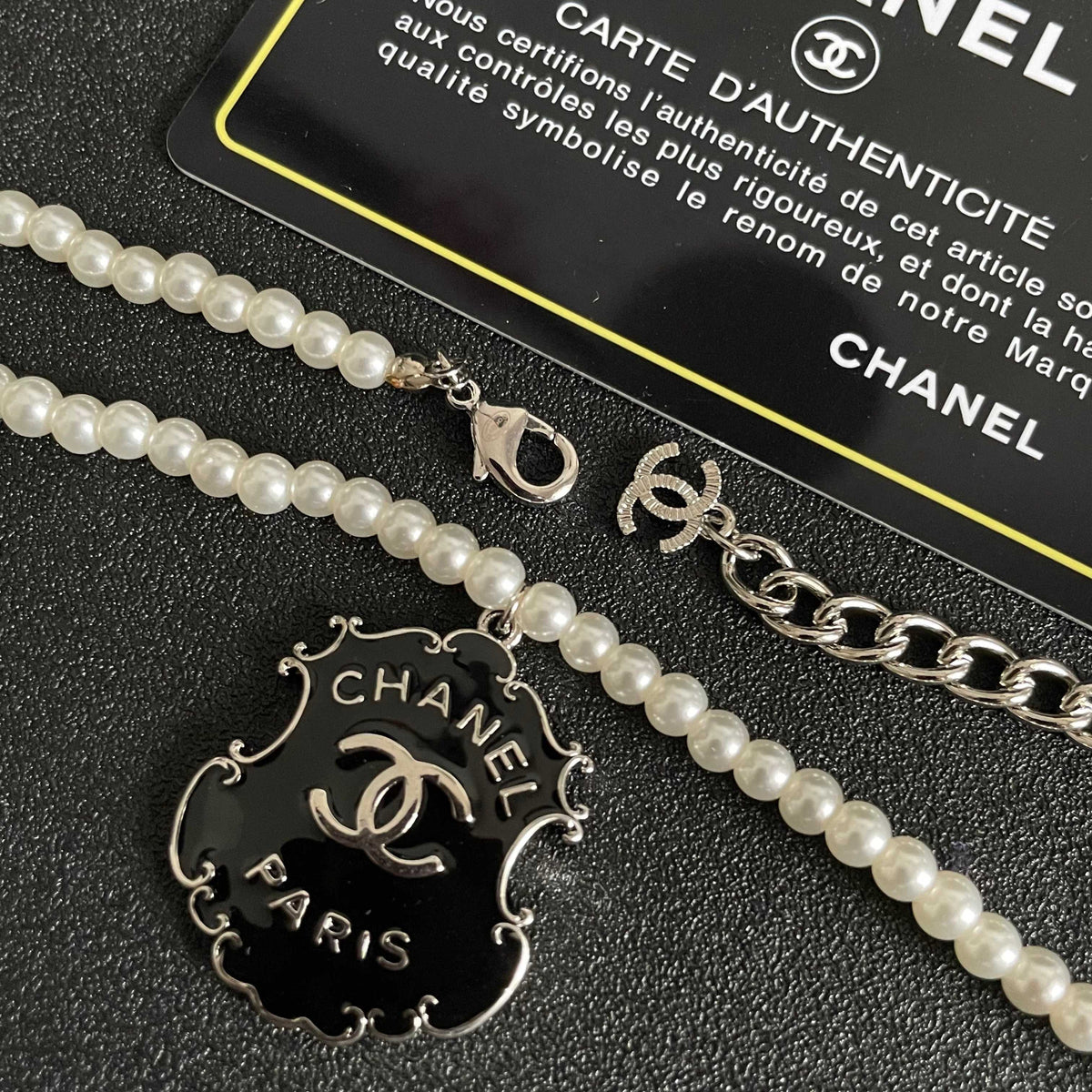 Double-C Emblem Pearl-Detail Pendant Necklace – Pearl Detail – Design 033 main product view