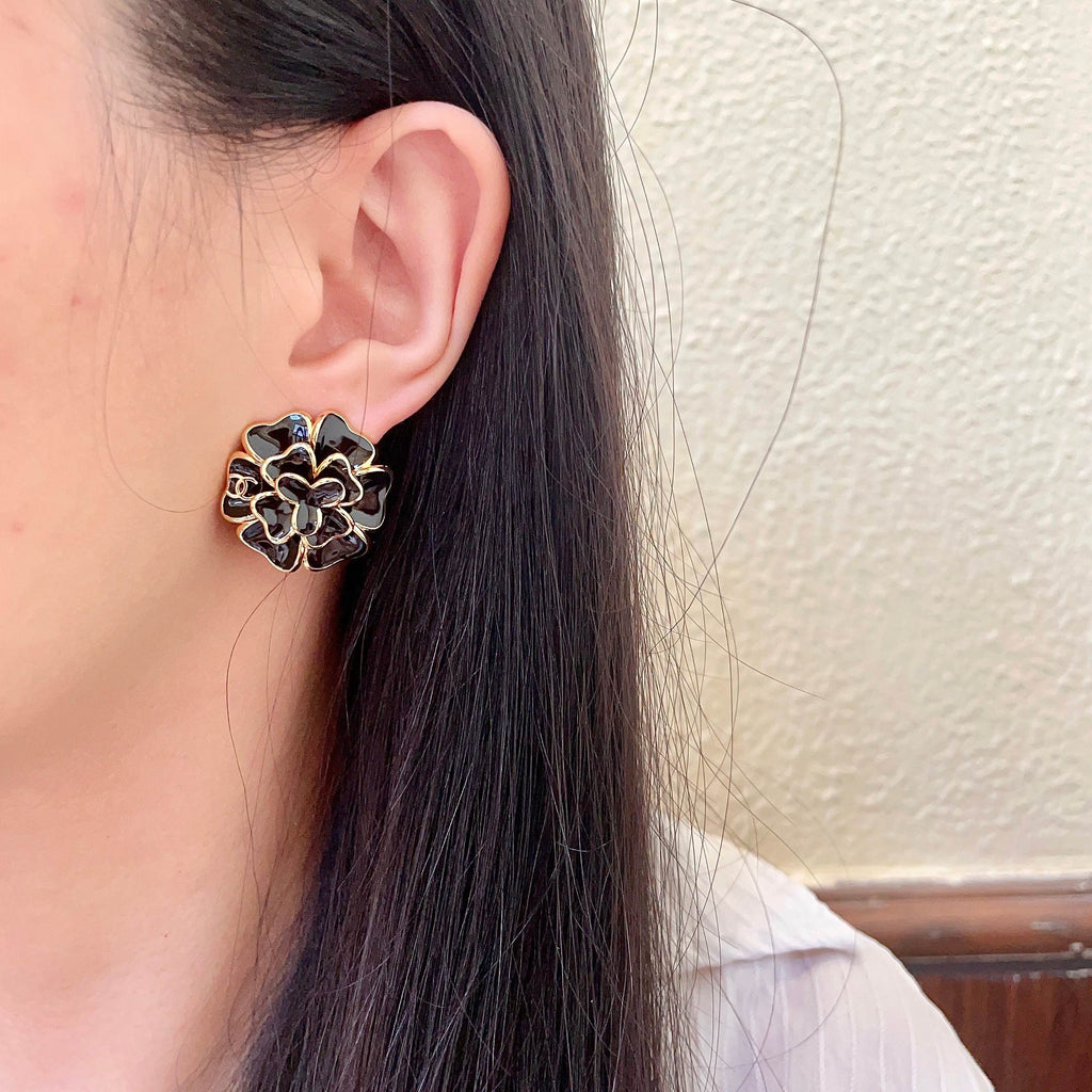 Camellia Stud Earrings in Polished Metal-Tone – Camellia Detail – Design 025 detail view