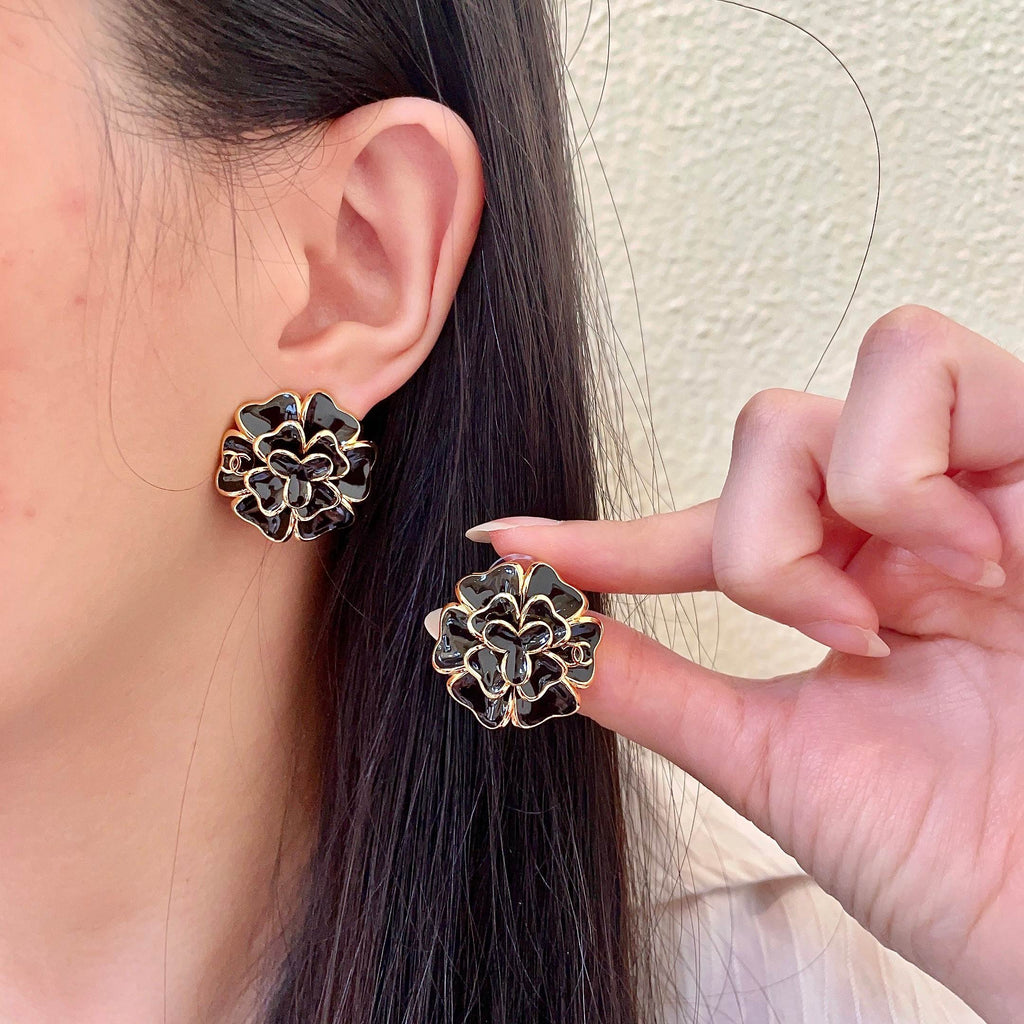 Camellia Stud Earrings in Polished Metal-Tone – Camellia Detail – Design 025 main product view