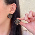 Camellia Stud Earrings in Polished Metal-Tone – Camellia Detail – Design 025 main product view