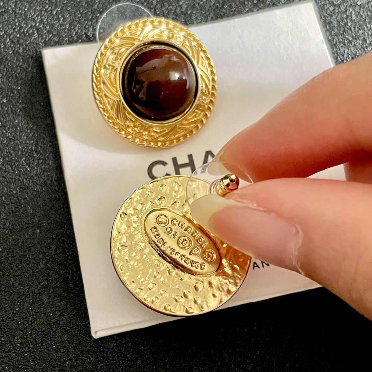 Double-C Emblem Stud Earrings in Polished Metal-Tone – Design 142 main product view