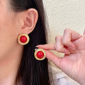 Double-C Emblem Stud Earrings in Polished Metal-Tone – Design 066 main product view