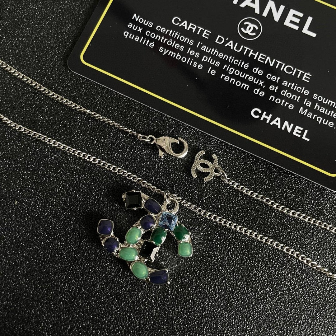 Double-C Emblem Pendant Necklace in Polished Metal-Tone – Design 045 main product view