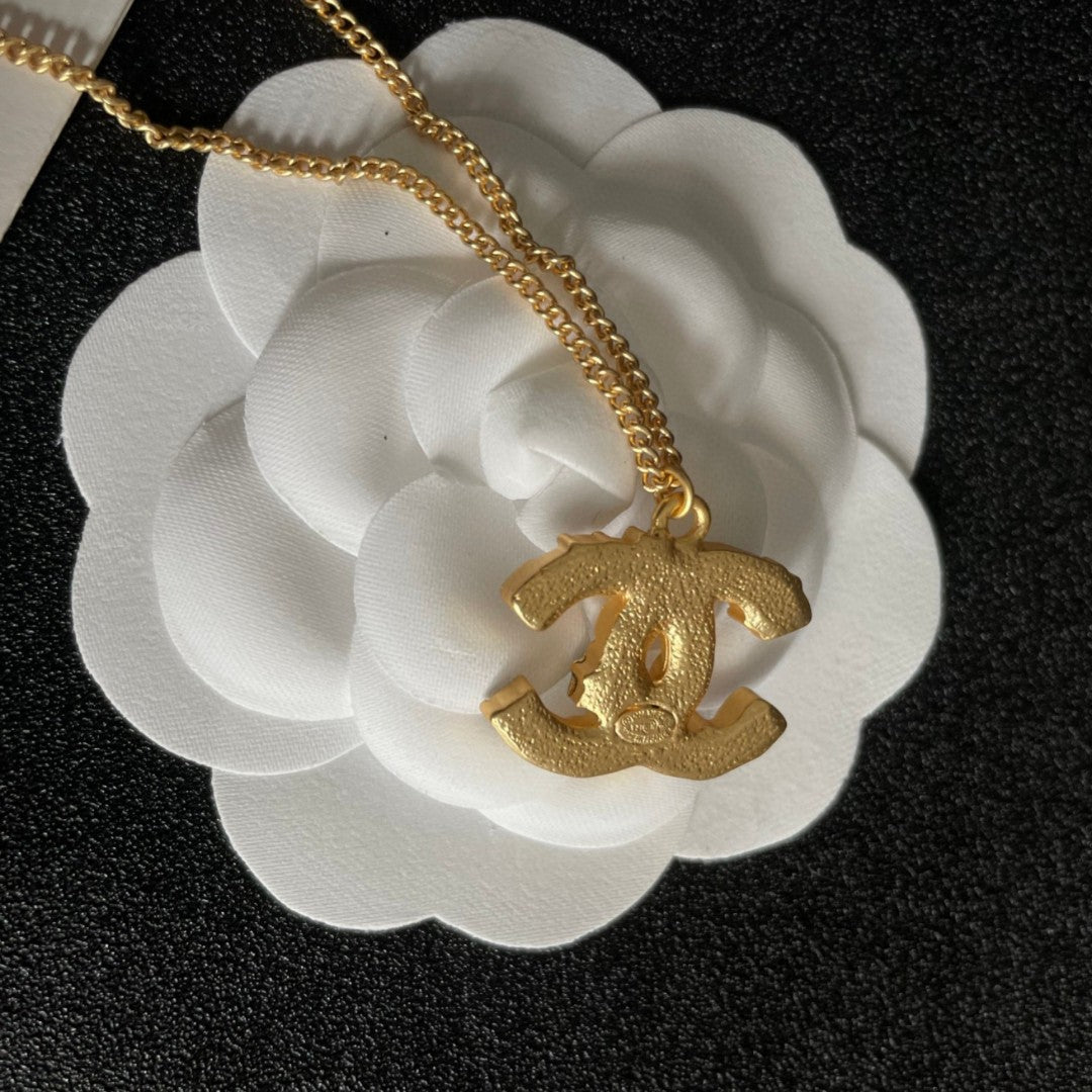 Double-C Emblem Pendant Necklace in Polished Metal-Tone – Design 006 main product view