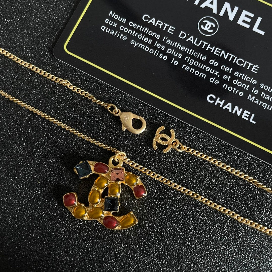 Double-C Emblem Pendant Necklace in Polished Metal-Tone – Design 076 styled product view