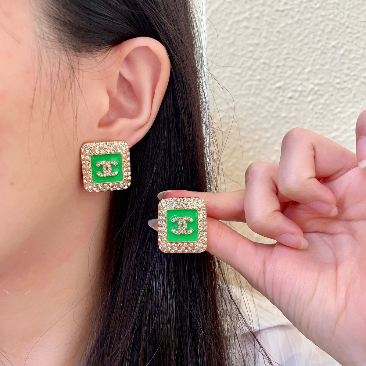 Double-C Emblem Crystal-Accent Stud Earrings – Design 025 main product view