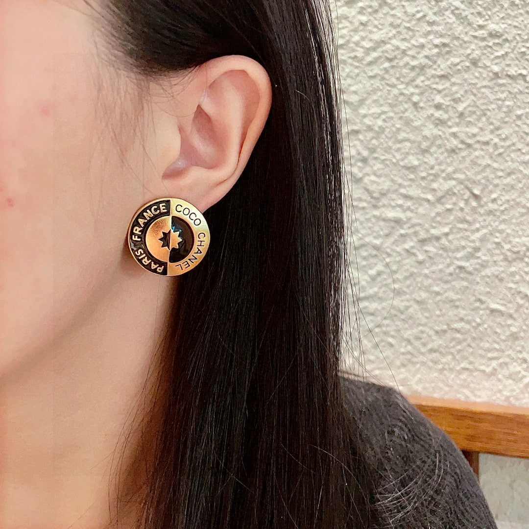 Letter Stud Earrings in Polished Metal-Tone – Design 017 detail view
