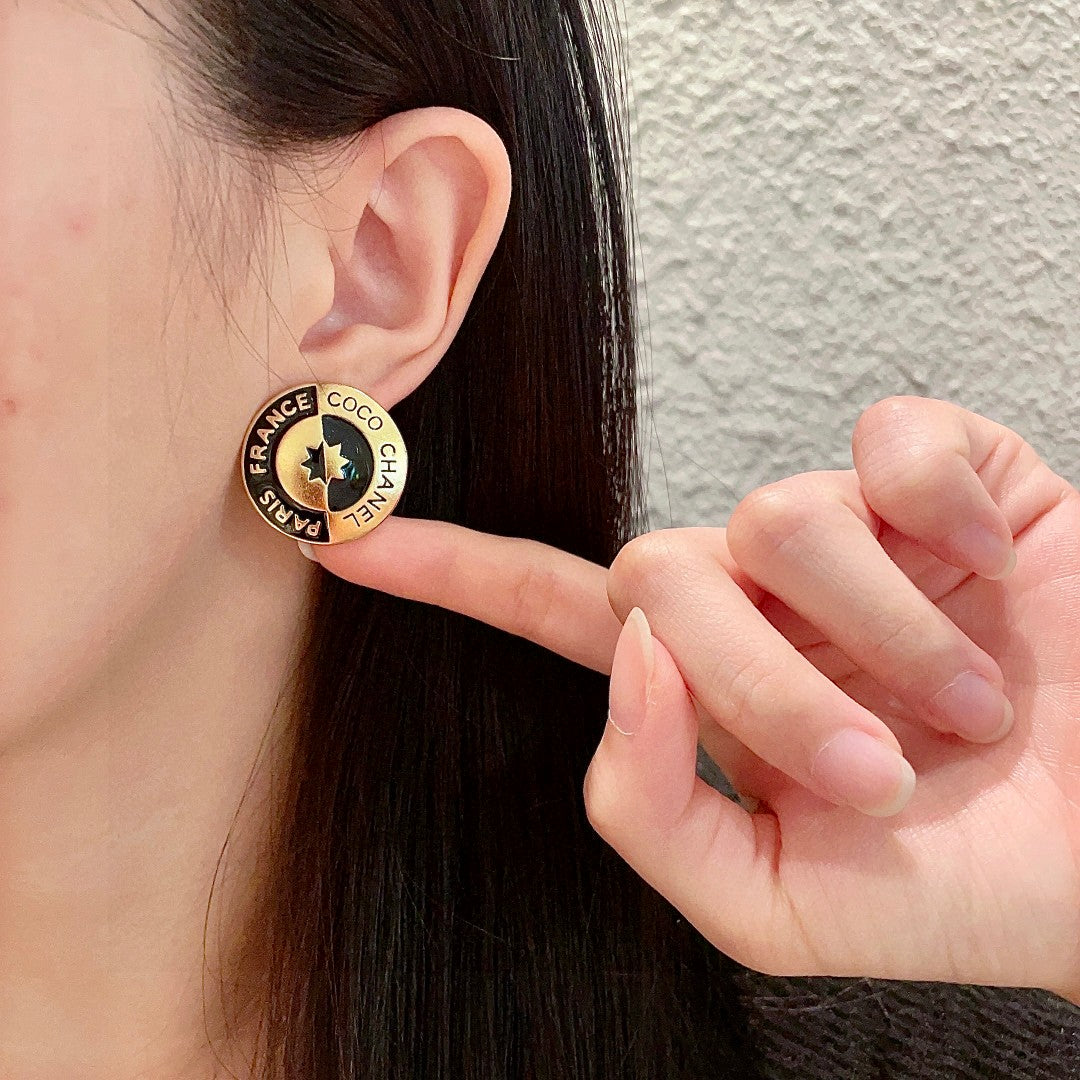 Letter Stud Earrings in Polished Metal-Tone – Design 017 front product view