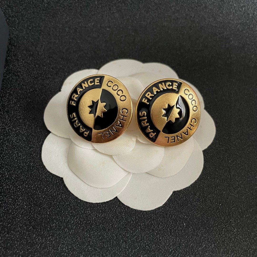 Letter Stud Earrings in Polished Metal-Tone – Design 007 front product view
