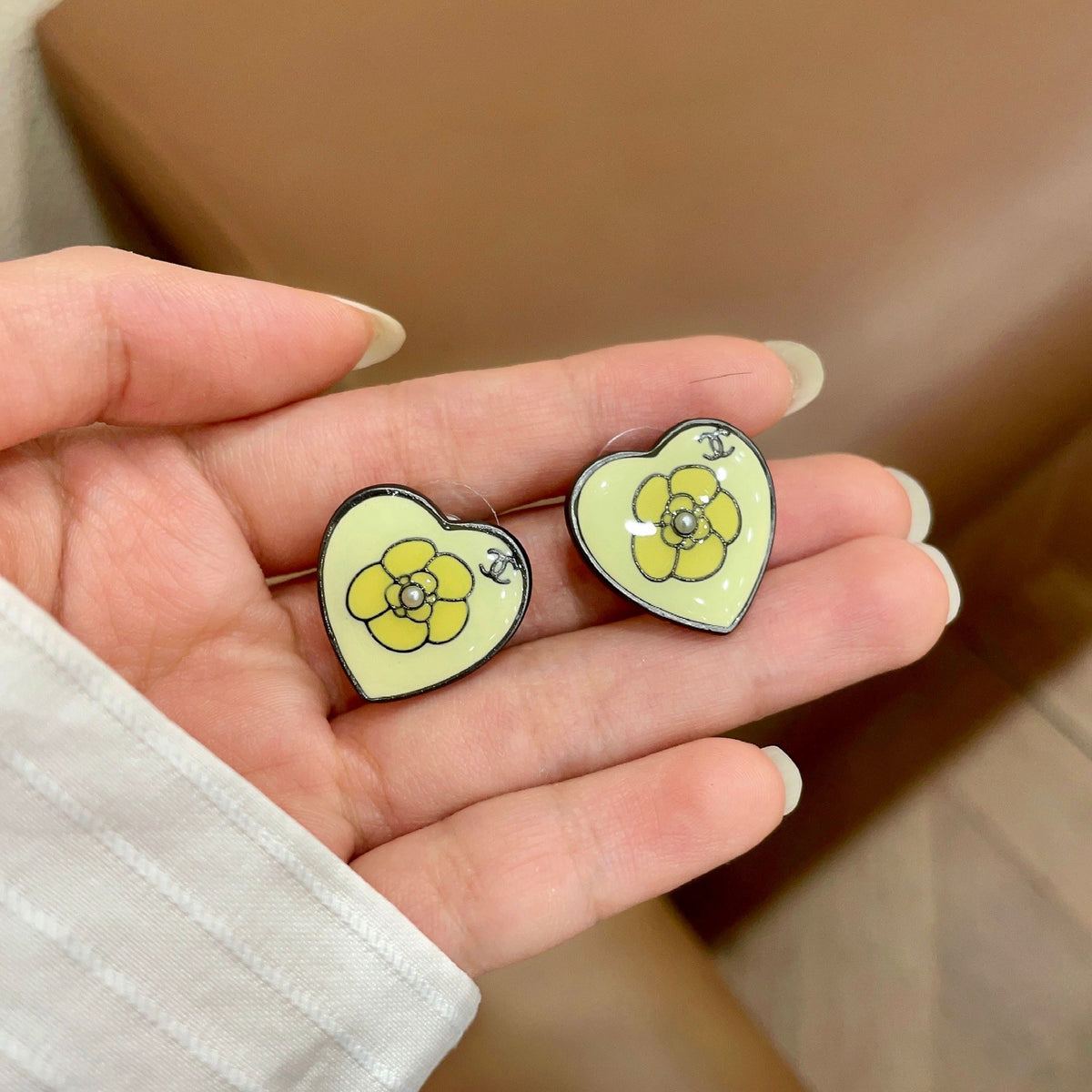 Camellia Stud Earrings in Polished Metal-Tone – Camellia Detail – Design 033 side detail