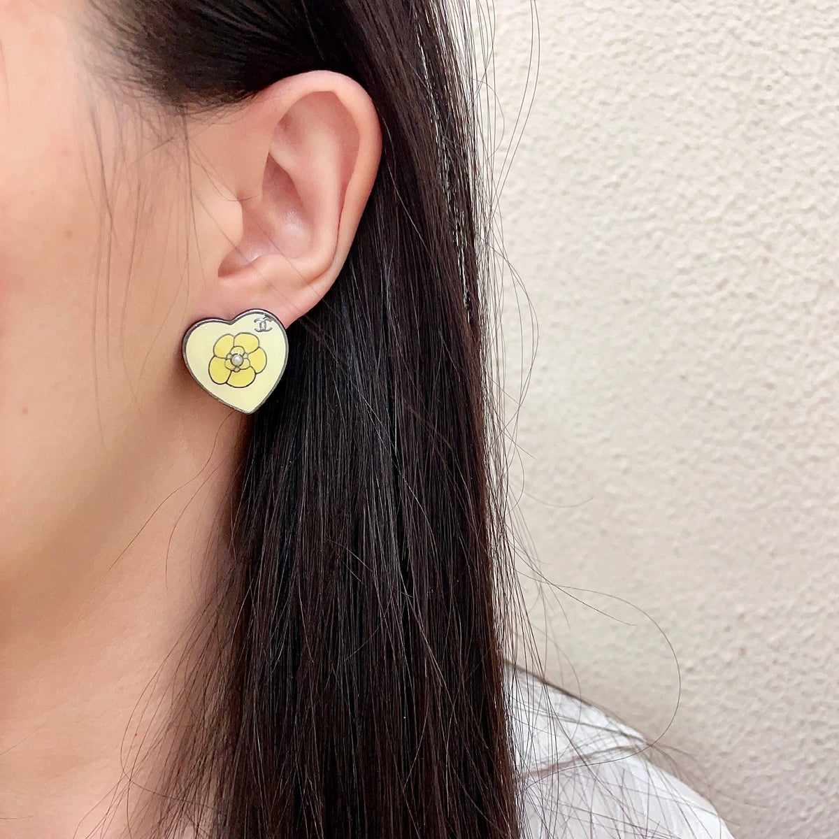 Camellia Stud Earrings in Polished Metal-Tone – Camellia Detail – Design 033 detail view