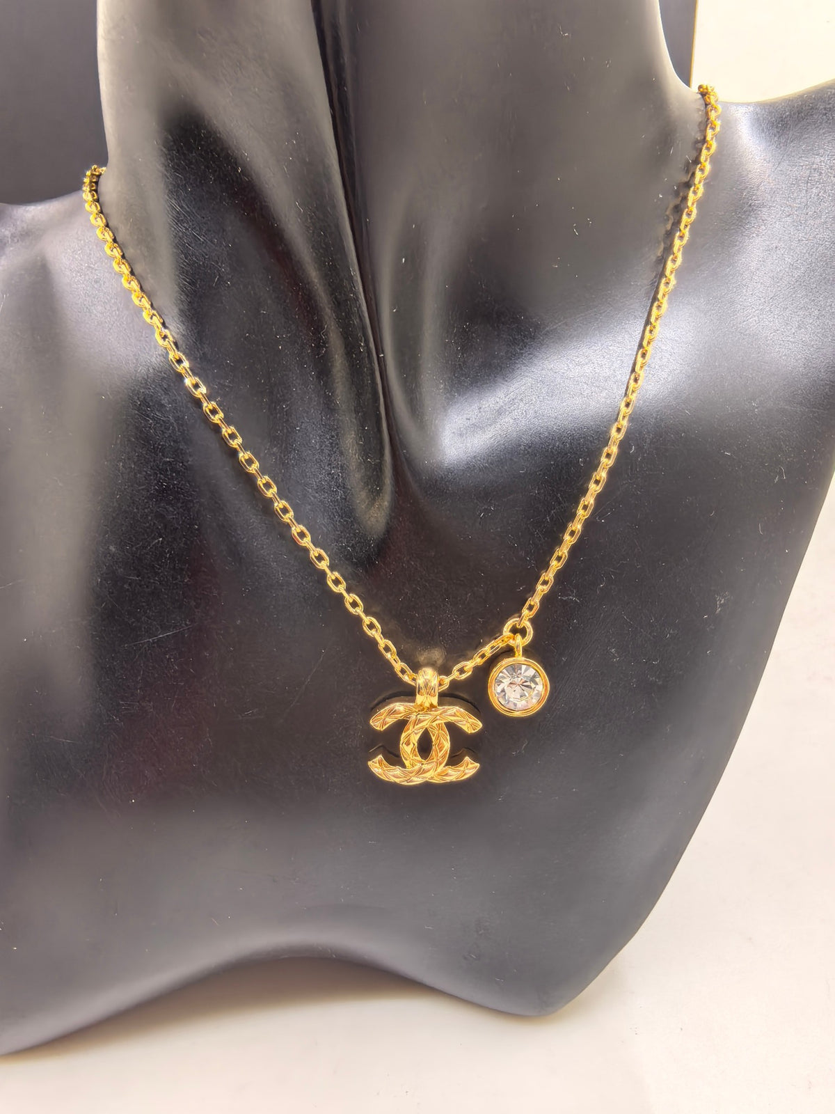 Signature Emblem Crystal-Accent Pendant Necklace – White Detail – Design 002 front product view