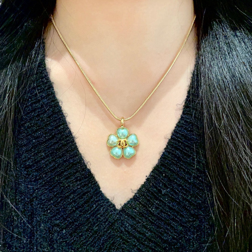 Camellia Pendant Necklace in Polished Metal-Tone – Camellia Detail – Design 016 detail view