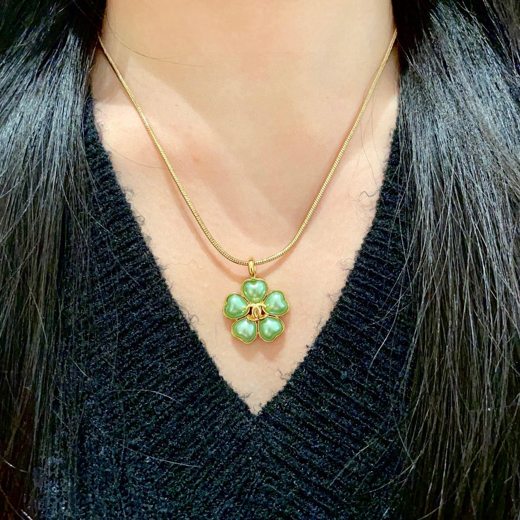 Camellia Pendant Necklace in Polished Metal-Tone – Camellia Detail – Design 015 detail view