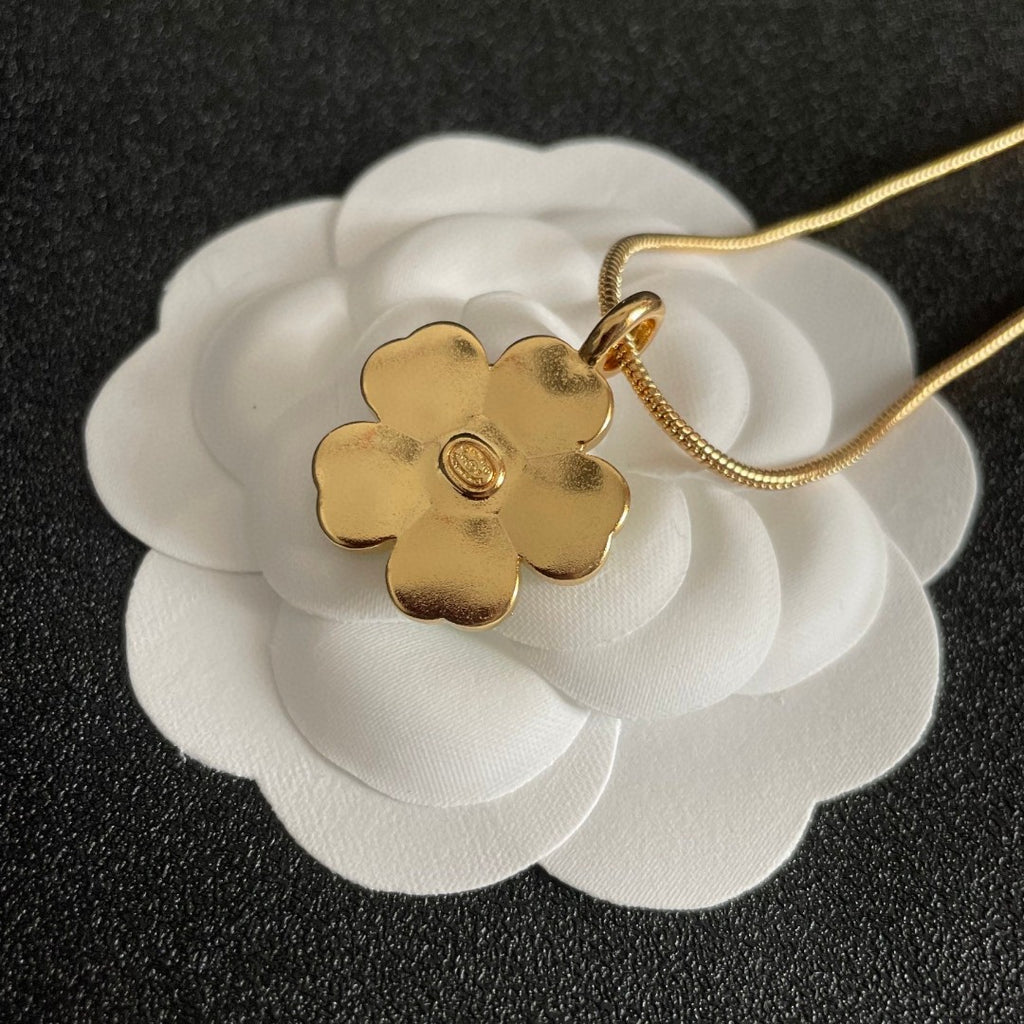 Camellia Pendant Necklace in Polished Metal-Tone – Camellia Detail – Design 015 front product view