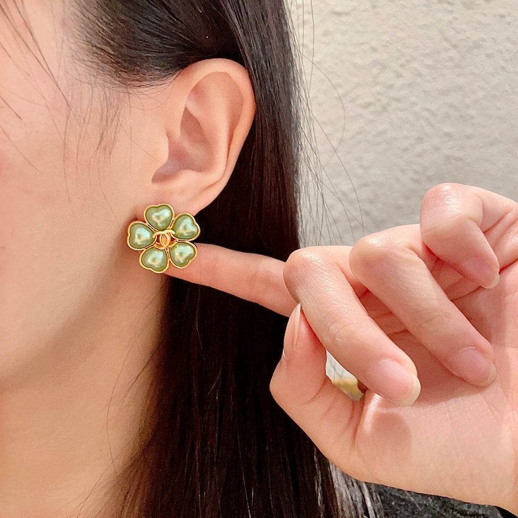 Camellia Stud Earrings in Polished Metal-Tone – Camellia Detail – Design 037 front product view