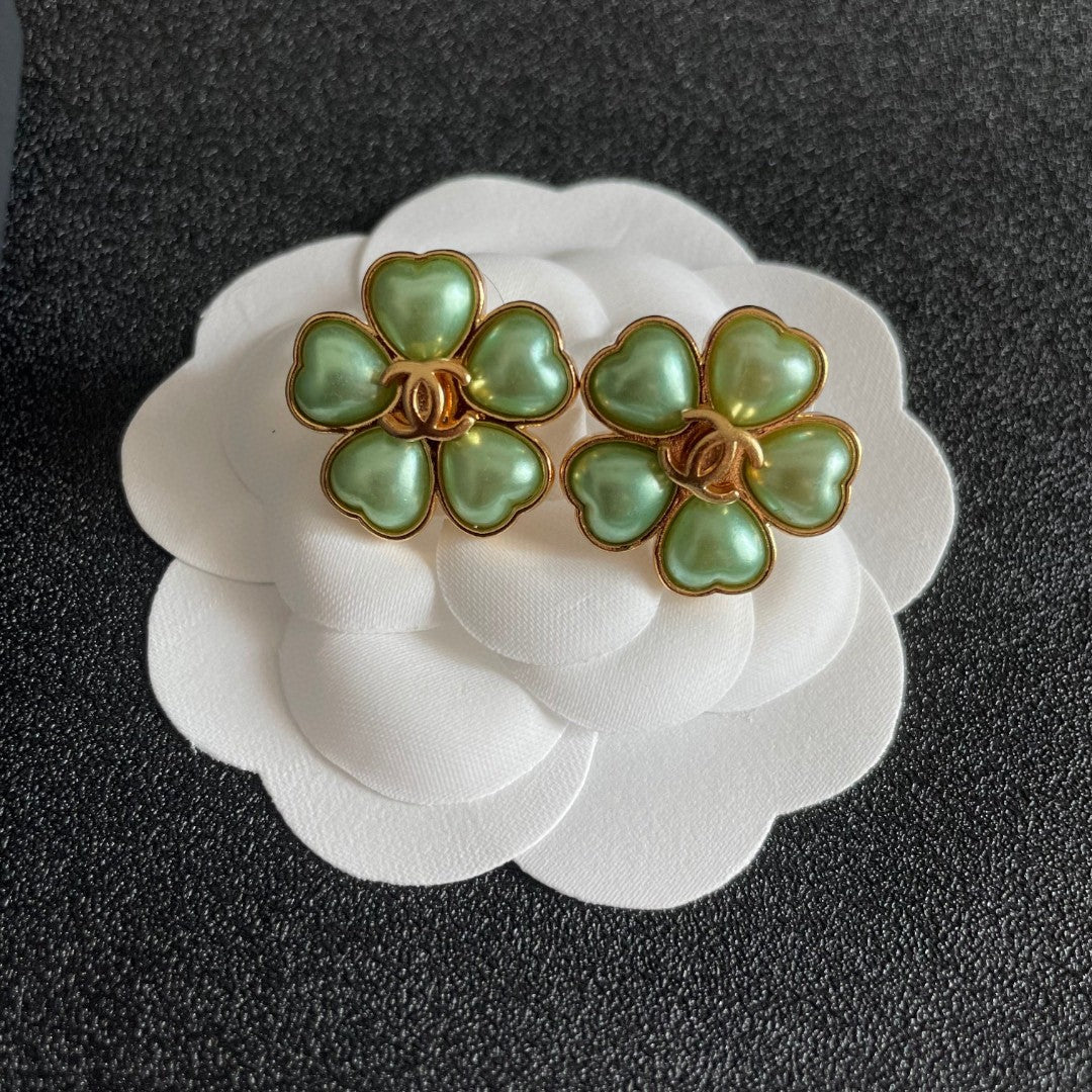 Camellia Stud Earrings in Polished Metal-Tone – Camellia Detail – Design 037 front product view