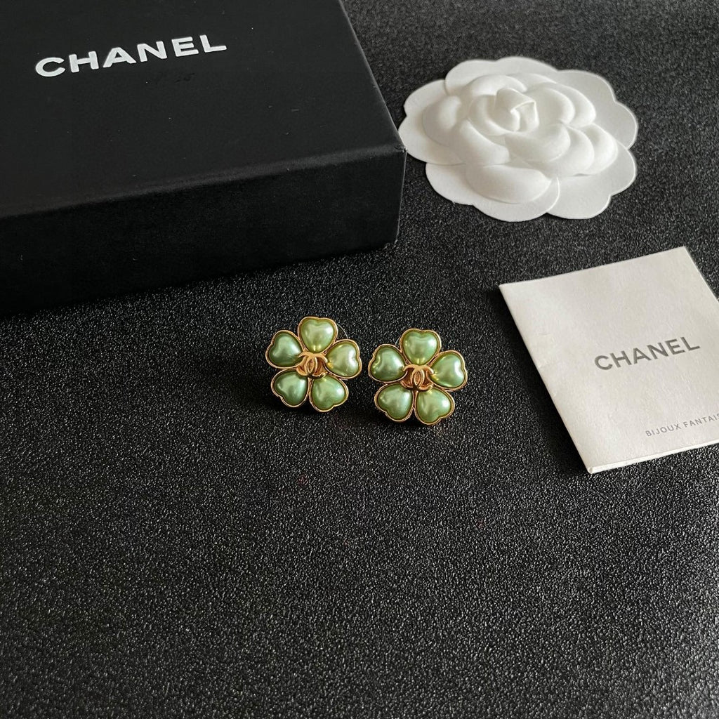Camellia Stud Earrings in Polished Metal-Tone – Camellia Detail – Design 037 styled product view