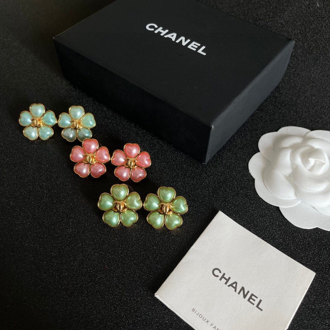 Camellia Stud Earrings in Polished Metal-Tone – Camellia Detail – Design 036 side detail