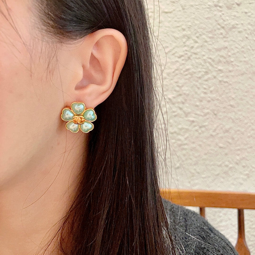 Camellia Stud Earrings in Polished Metal-Tone – Camellia Detail – Design 035 detail view