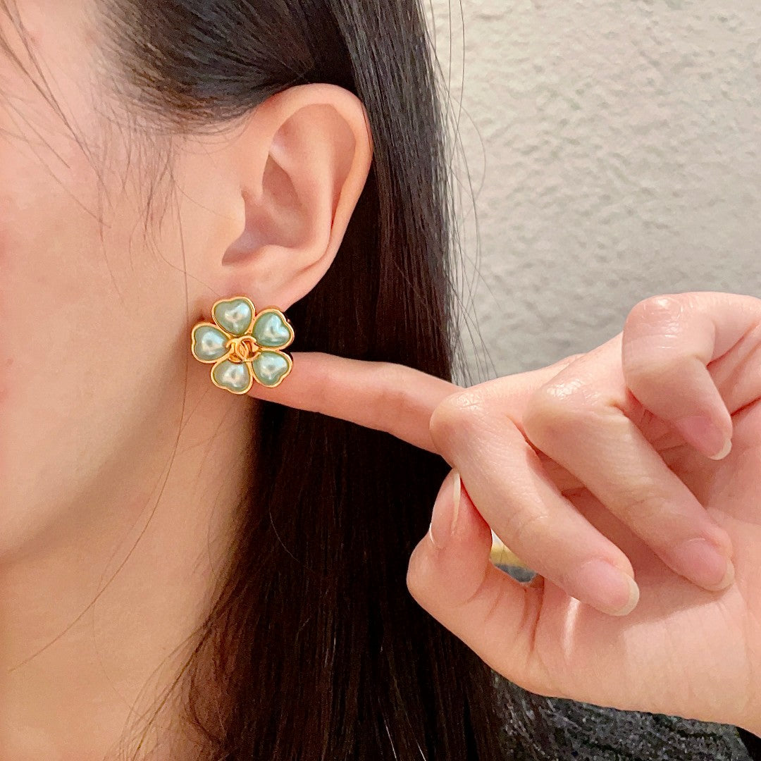 Camellia Stud Earrings in Polished Metal-Tone – Camellia Detail – Design 035 front product view