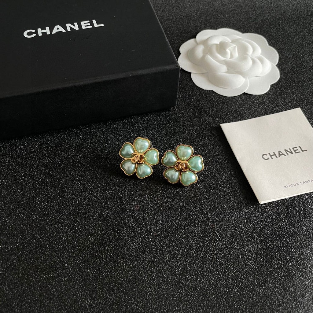 Camellia Stud Earrings in Polished Metal-Tone – Camellia Detail – Design 035 styled product view