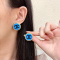 Double-C Emblem Stud Earrings in Polished Metal-Tone – Design 216 main product view
