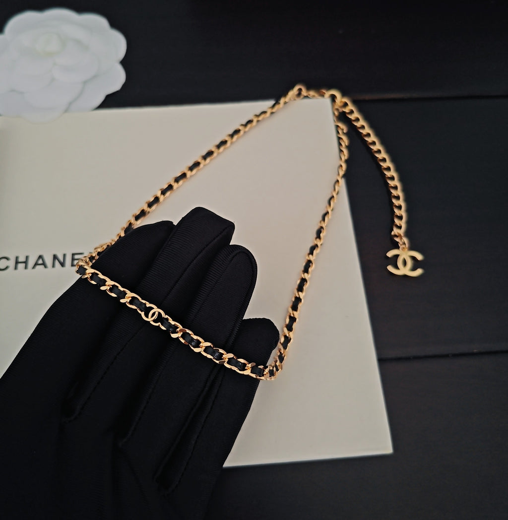 Signature Emblem Pendant Necklace in Gold-Tone – Black Detail – Design 016 main product view