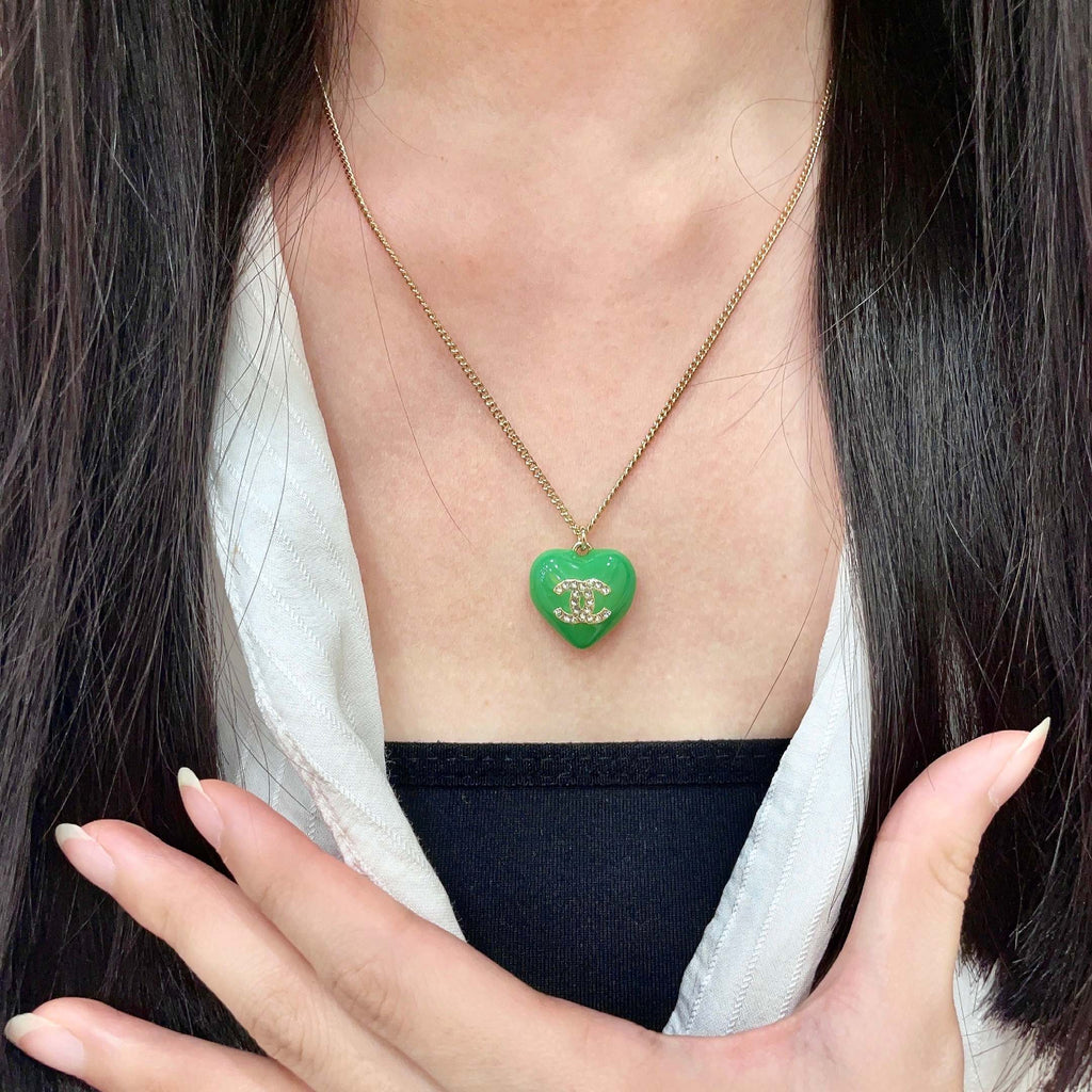 Double-C Emblem Crystal-Accent Pendant Necklace – Heart Detail – Design 006 front product view