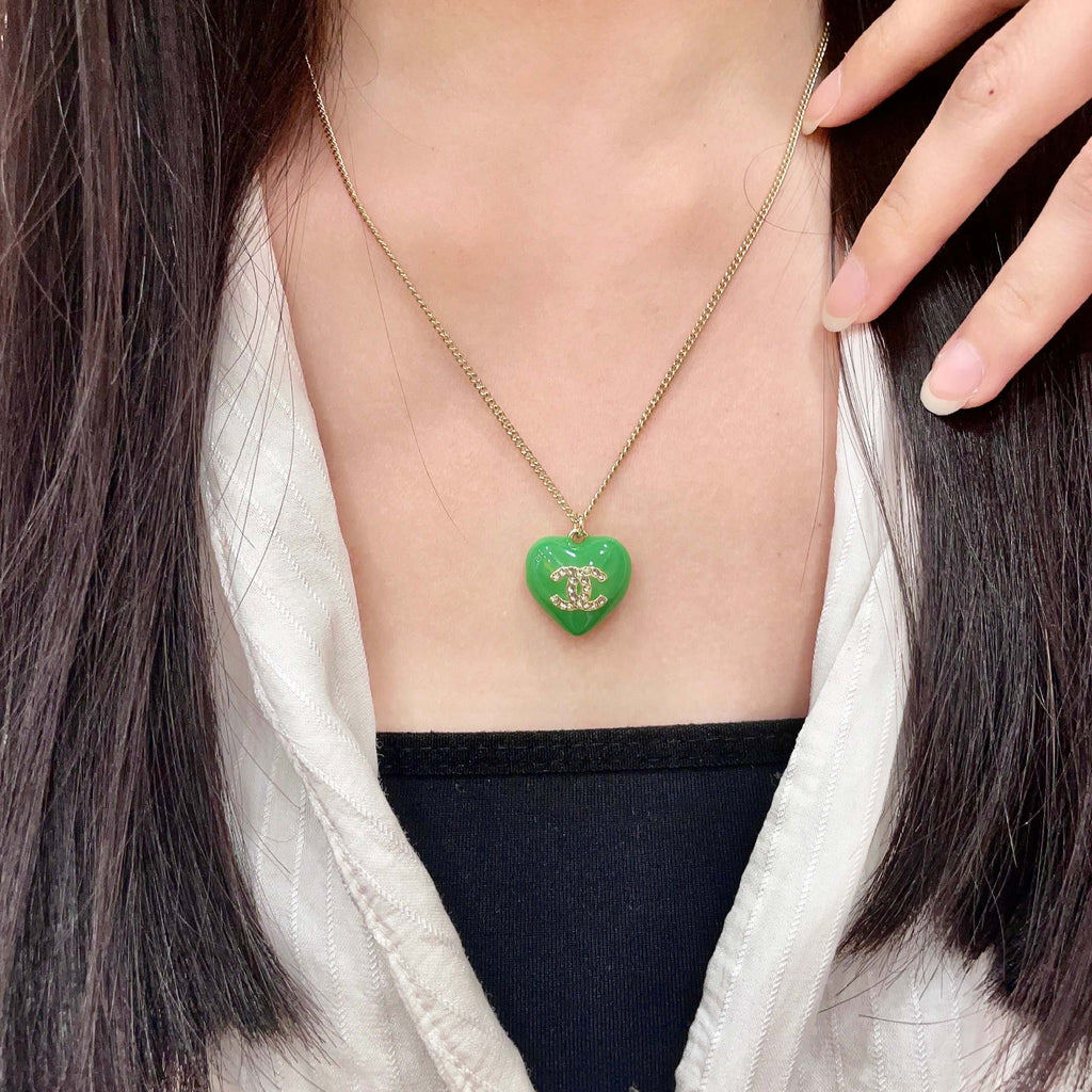 Double-C Emblem Crystal-Accent Pendant Necklace – Heart Detail – Design 006 main product view